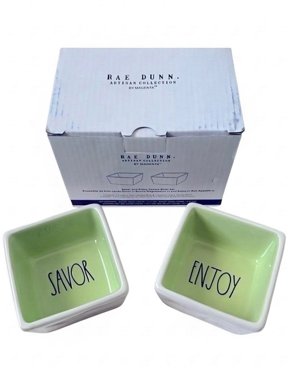 NEW Rae Dunn "Savor" & "Enjoy" Square Bowl Set